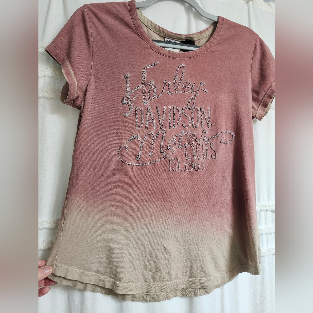 Harley-Davidson Women's Ombre Tee in Pink and Tan.